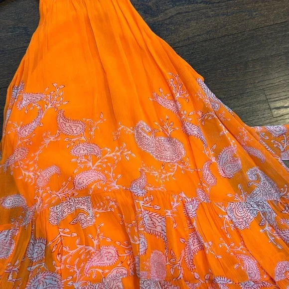 NWT Hemant & Nandita Women’s Bright Orange Dress with Floral Accents Size Medium - Picture 4 of 10